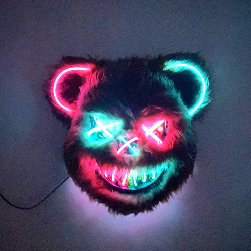 LED Bloody Bear Mask Halloween Masquerade Plush Brown Bear Mask Light Up Killer Assassinated Black Bear Haunted House Mask