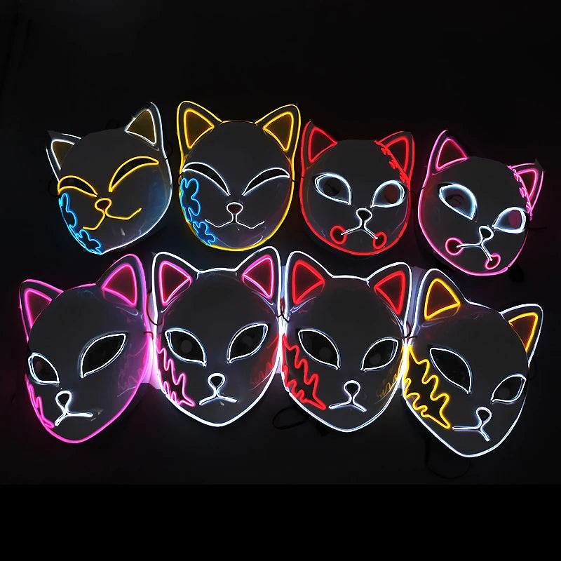 Hot sales Japanese Anime Fox Luminous Mask LED Glowing Cosplay Makomo mask Neon light up Sabito Mask for Halloween costume props