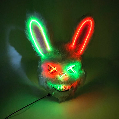 LED glowing Cosplay Bloody Rabbit Mask Halloween Scary Killer Bunny Headgear Carnival Masquerade Dance horror Costume Props