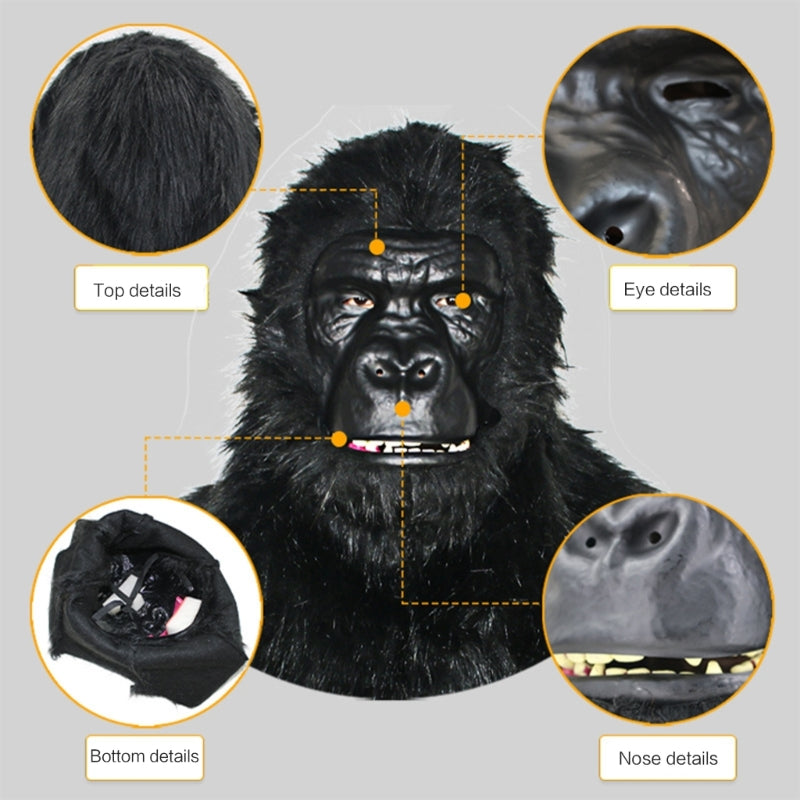 Halloween Black Gorillas Full Head Mask Latex 3D Animal Headgear for Party Festival Supplies