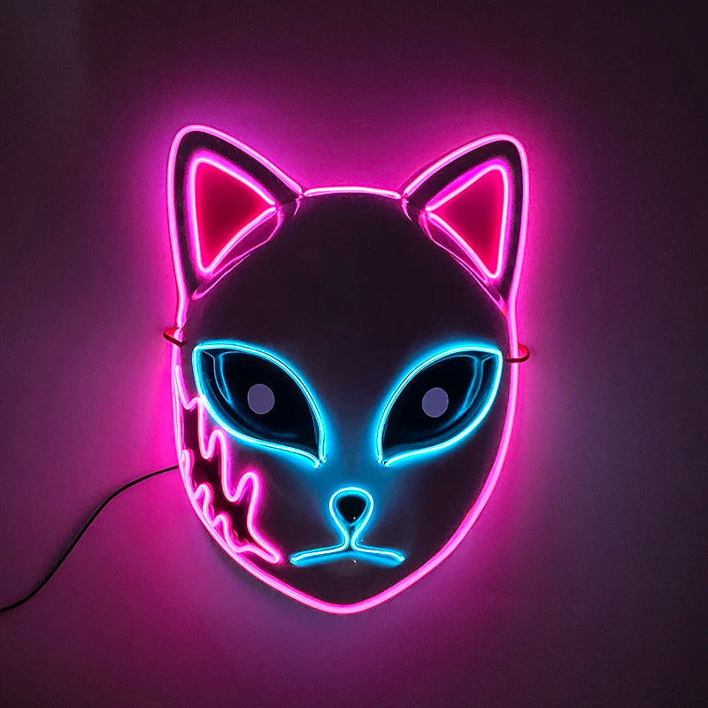 Hot sales Japanese Anime Fox Luminous Mask LED Glowing Cosplay Makomo mask Neon light up Sabito Mask for Halloween costume props