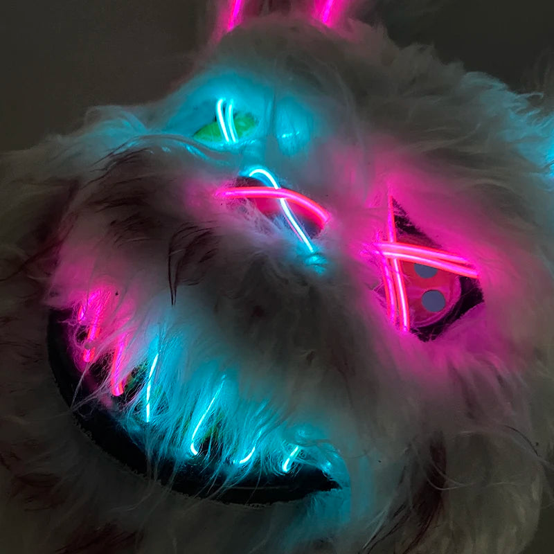 LED glowing Cosplay Bloody Rabbit Mask Halloween Scary Killer Bunny Headgear Carnival Masquerade Dance horror Costume Props