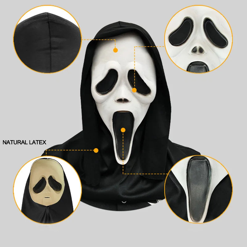 Halloween Mask Natural Latex Scary Skull Mask Horror Full Head Masque Halloween Party Adult Costume Cosplay Props Decoration