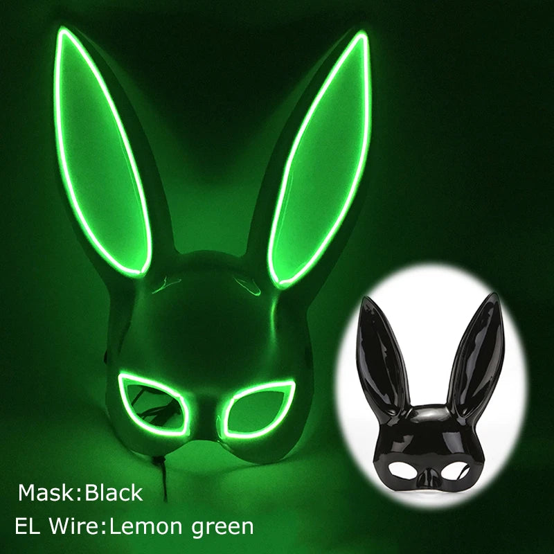 LED glowing Cosplay Bloody Rabbit Mask Halloween Scary Killer Bunny Headgear Carnival Masquerade Dance horror Costume Props