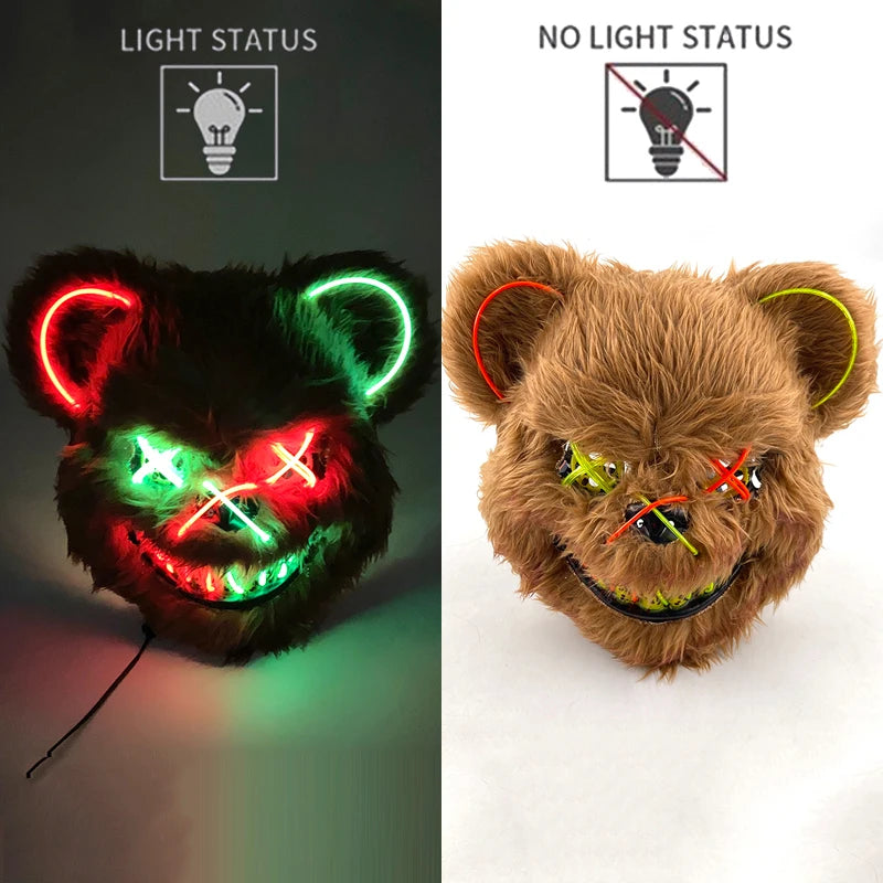 LED glowing Cosplay Bloody Rabbit Mask Halloween Scary Killer Bunny Headgear Carnival Masquerade Dance horror Costume Props