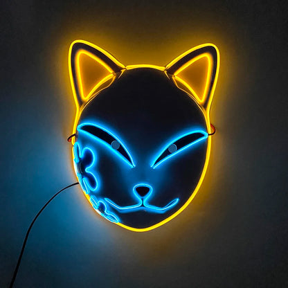 Hot sales Japanese Anime Fox Luminous Mask LED Glowing Cosplay Makomo mask Neon light up Sabito Mask for Halloween costume props