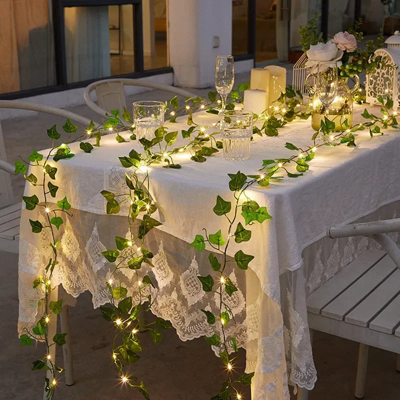 Ivy Leaf Plants With LED String Lights, Green Vine Garland Hanging LightsFlower Green Leaf String Lights Artificial Vine Fairy Lights Battery Powered