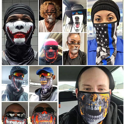 Breathable Skull Scarf Cycling Neck Gaiter Earloop Face Mask Halloween Tube Mask Bandana Bicycle Hiking Motorcycle Balaclava Men