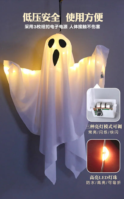 2024 LED Glow Ghost Party Halloween Decoration for Home Indoor Outdoor Haunted House Bar Hanging Horror Props with Lights