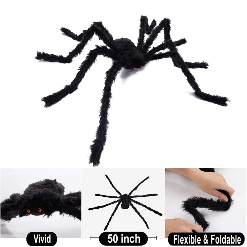 Giant Spider Huge Spider Web Halloween Decoration Props Haunted Indoor Outdoor Spooky Plush Large Araneid Prank Trick Supplies