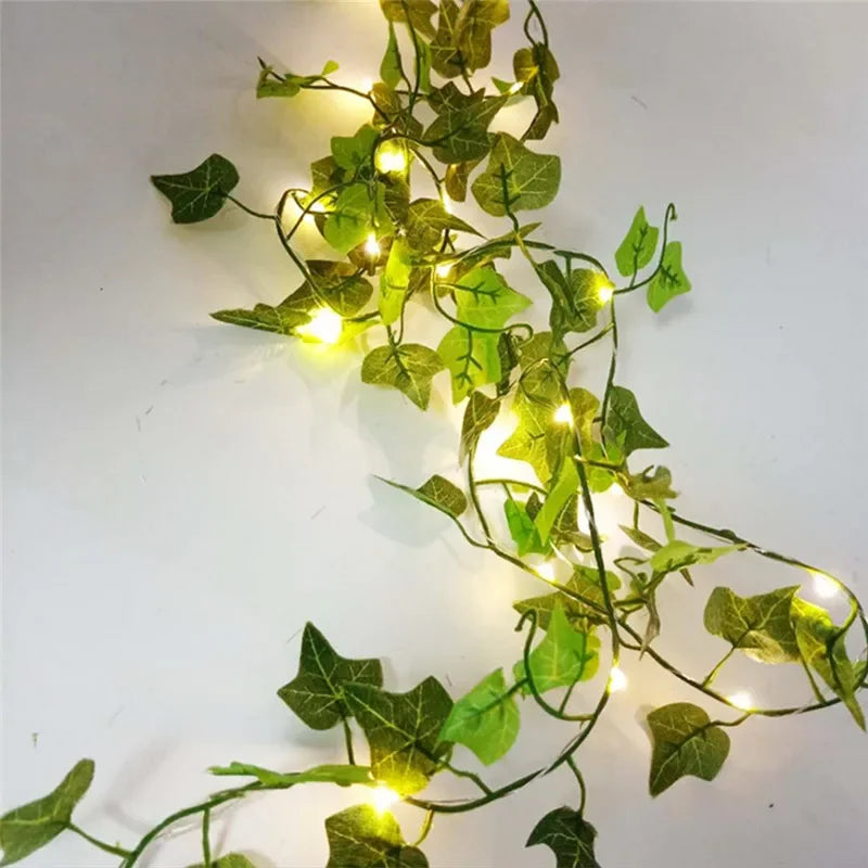 Ivy Leaf Plants With LED String Lights, Green Vine Garland Hanging LightsFlower Green Leaf String Lights Artificial Vine Fairy Lights Battery Powered