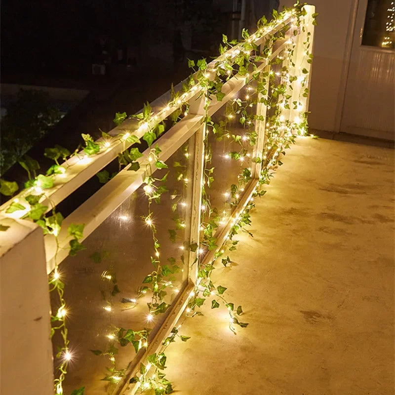 Ivy Leaf Plants With LED String Lights, Green Vine Garland Hanging LightsFlower Green Leaf String Lights Artificial Vine Fairy Lights Battery Powered