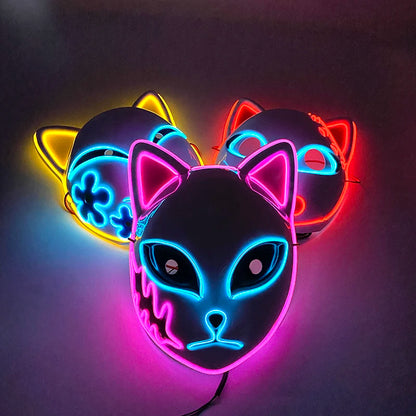 Hot sales Japanese Anime Fox Luminous Mask LED Glowing Cosplay Makomo mask Neon light up Sabito Mask for Halloween costume props