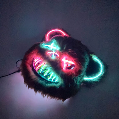 LED Bloody Bear Mask Halloween Masquerade Plush Brown Bear Mask Light Up Killer Assassinated Black Bear Haunted House Mask