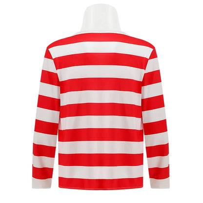 Wheres Waldo Striped Shirt Youth Kids Boys Wally Costume Shirt Glasses and Hat Socks Unisex  Adults Halloween Cosplay Costume