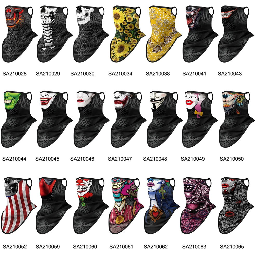 Breathable Skull Scarf Cycling Neck Gaiter Earloop Face Mask Halloween Tube Mask Bandana Bicycle Hiking Motorcycle Balaclava Men