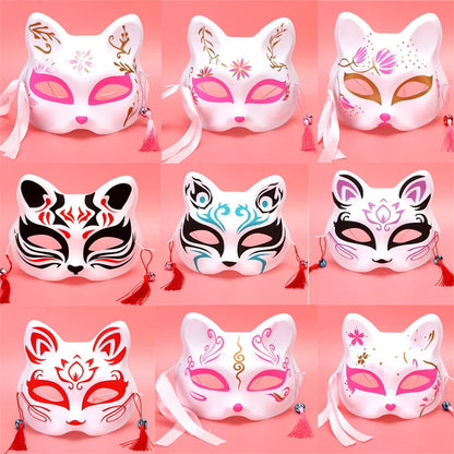 Anime Foxes Mask Japanese Cosplay Rave Hand-Painted Cartoon Demon Slayer Half Face Cat Masks Masquerade Festival Party Props