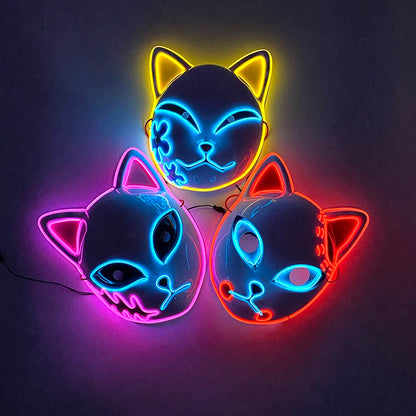 Hot sales Japanese Anime Fox Luminous Mask LED Glowing Cosplay Makomo mask Neon light up Sabito Mask for Halloween costume props