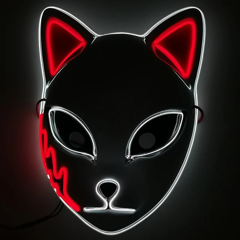 Hot sales Japanese Anime Fox Luminous Mask LED Glowing Cosplay Makomo mask Neon light up Sabito Mask for Halloween costume props