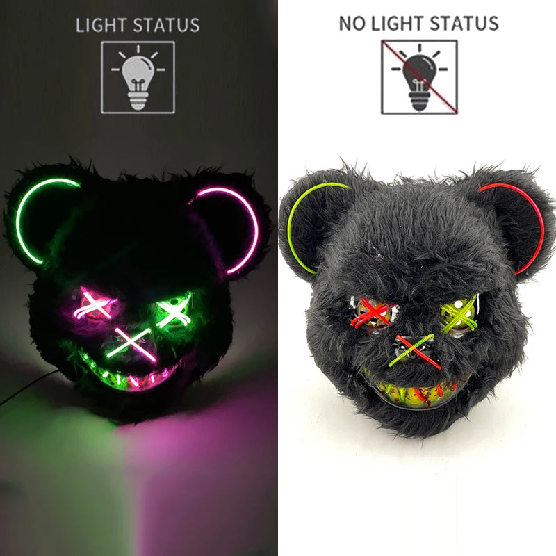 LED glowing Cosplay Bloody Rabbit Mask Halloween Scary Killer Bunny Headgear Carnival Masquerade Dance horror Costume Props