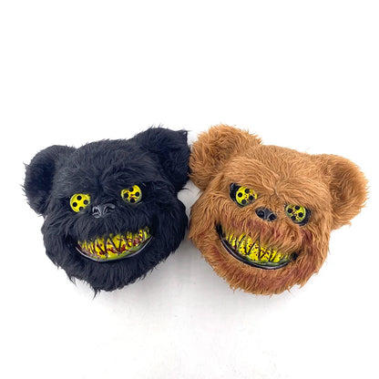 LED Bloody Bear Mask Halloween Masquerade Plush Brown Bear Mask Light Up Killer Assassinated Black Bear Haunted House Mask