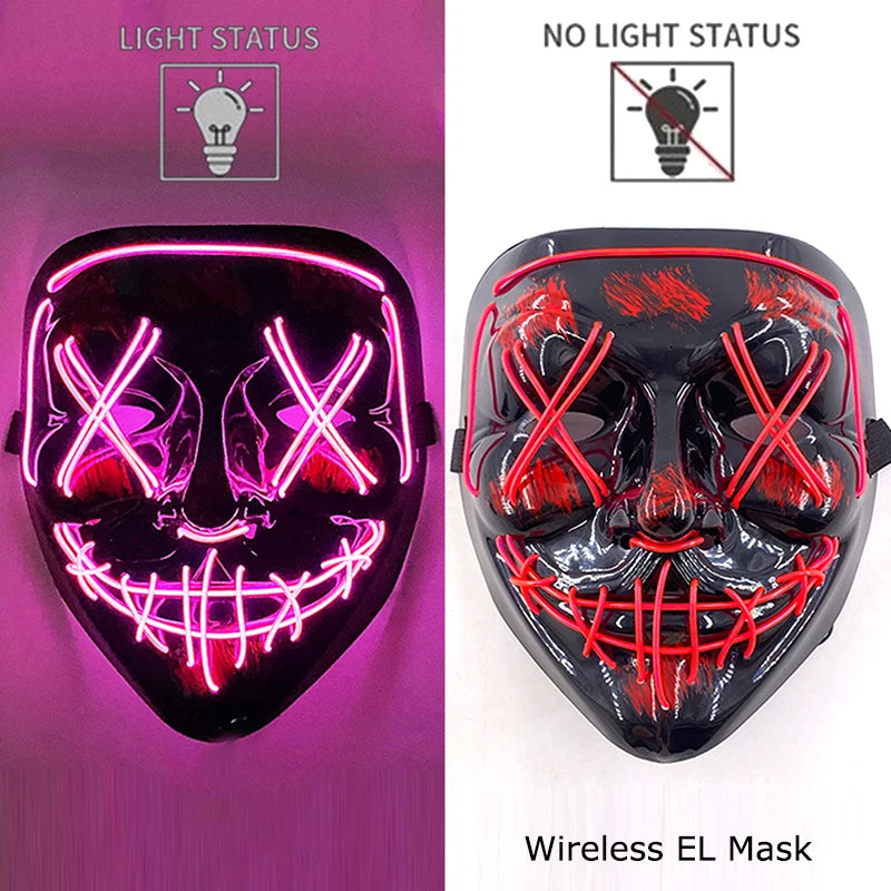 Wireless Halloween Neon LED Purge Mask Masque Masquerade Party Masks Light Grow in the Dark Horror Mask Glowing Masker