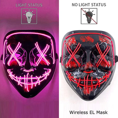 Wireless Halloween Neon LED Purge Mask Masque Masquerade Party Masks Light Grow in the Dark Horror Mask Glowing Masker