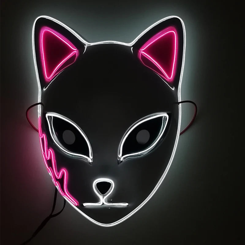 Hot sales Japanese Anime Fox Luminous Mask LED Glowing Cosplay Makomo mask Neon light up Sabito Mask for Halloween costume props