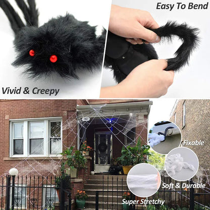 Giant Spider Huge Spider Web Halloween Decoration Props Haunted Indoor Outdoor Spooky Plush Large Araneid Prank Trick Supplies