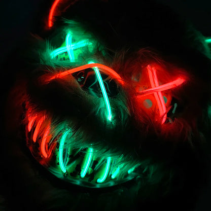 LED Bloody Bear Mask Halloween Masquerade Plush Brown Bear Mask Light Up Killer Assassinated Black Bear Haunted House Mask