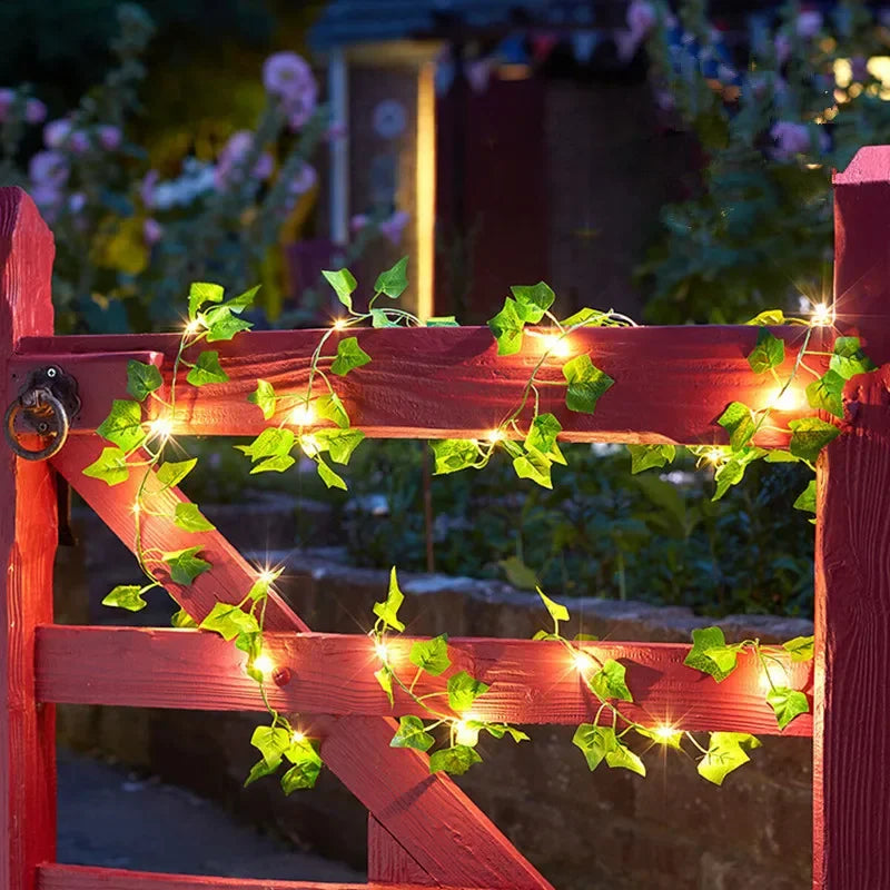 Ivy Leaf Plants With LED String Lights, Green Vine Garland Hanging LightsFlower Green Leaf String Lights Artificial Vine Fairy Lights Battery Powered