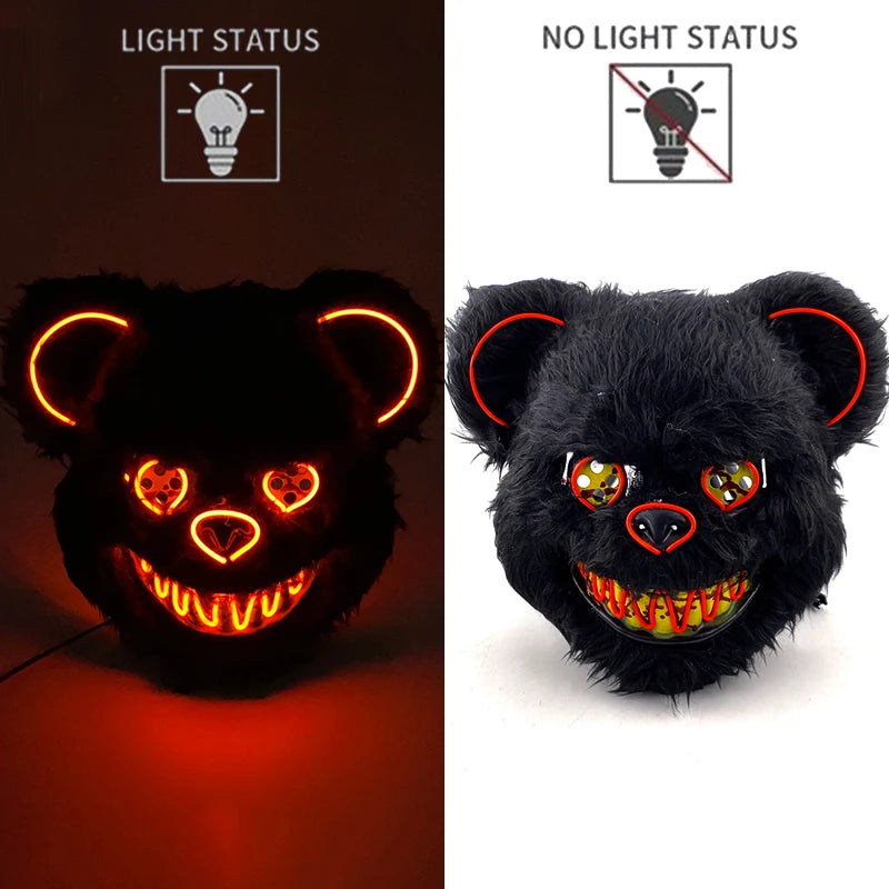 LED glowing Cosplay Bloody Rabbit Mask Halloween Scary Killer Bunny Headgear Carnival Masquerade Dance horror Costume Props