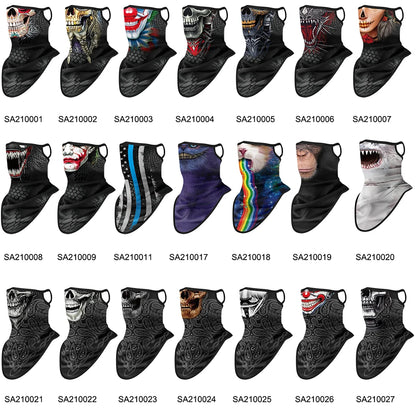 Breathable Skull Scarf Cycling Neck Gaiter Earloop Face Mask Halloween Tube Mask Bandana Bicycle Hiking Motorcycle Balaclava Men