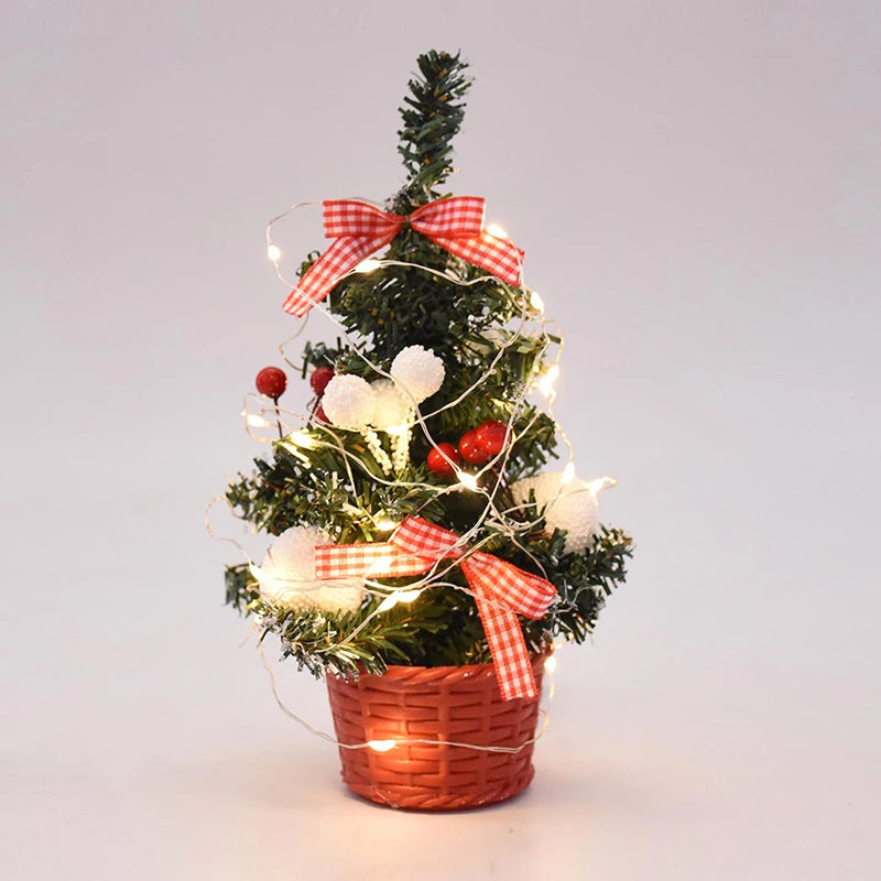 20/30cm Artificial Christmas Tree with LED Light Balls 2024 Christmas Decoration for Home 2025 New Year Gift Xmas Table Ornament