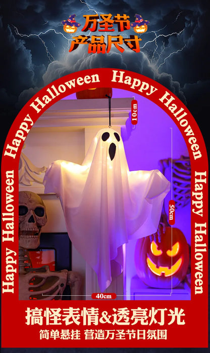 2024 LED Glow Ghost Party Halloween Decoration for Home Indoor Outdoor Haunted House Bar Hanging Horror Props with Lights