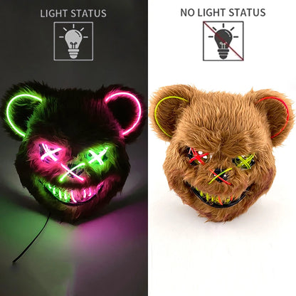 LED glowing Cosplay Bloody Rabbit Mask Halloween Scary Killer Bunny Headgear Carnival Masquerade Dance horror Costume Props