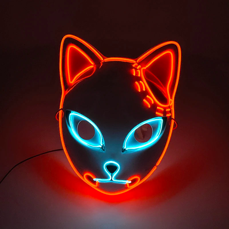 Hot sales Japanese Anime Fox Luminous Mask LED Glowing Cosplay Makomo mask Neon light up Sabito Mask for Halloween costume props