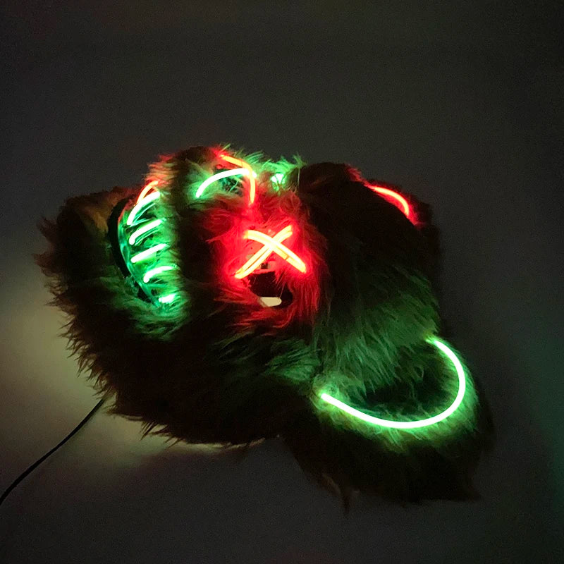 LED Bloody Bear Mask Halloween Masquerade Plush Brown Bear Mask Light Up Killer Assassinated Black Bear Haunted House Mask