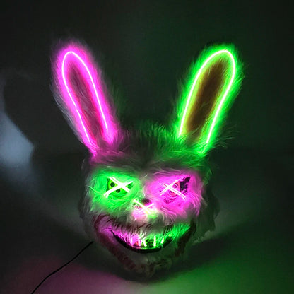 LED glowing Cosplay Bloody Rabbit Mask Halloween Scary Killer Bunny Headgear Carnival Masquerade Dance horror Costume Props