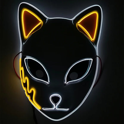 Hot sales Japanese Anime Fox Luminous Mask LED Glowing Cosplay Makomo mask Neon light up Sabito Mask for Halloween costume props