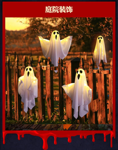 2024 LED Glow Ghost Party Halloween Decoration for Home Indoor Outdoor Haunted House Bar Hanging Horror Props with Lights